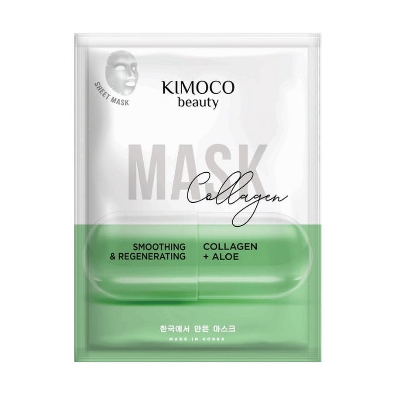 Розгладжувальна регенерувальна тканинна маска для обличчя Kimoco Beauty Soothing &amp; Regenerating Collagen + Aloe Mask з колагеном та алое, 23 мл
